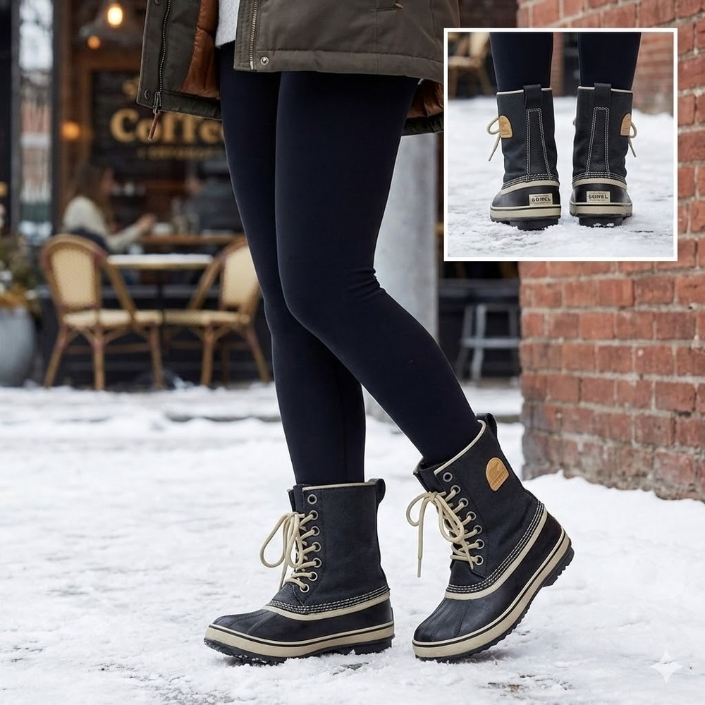 Sorel Women's 1964 Premium CVS Boots Waterproof Black Waxed Canvas Size 6 NL1717